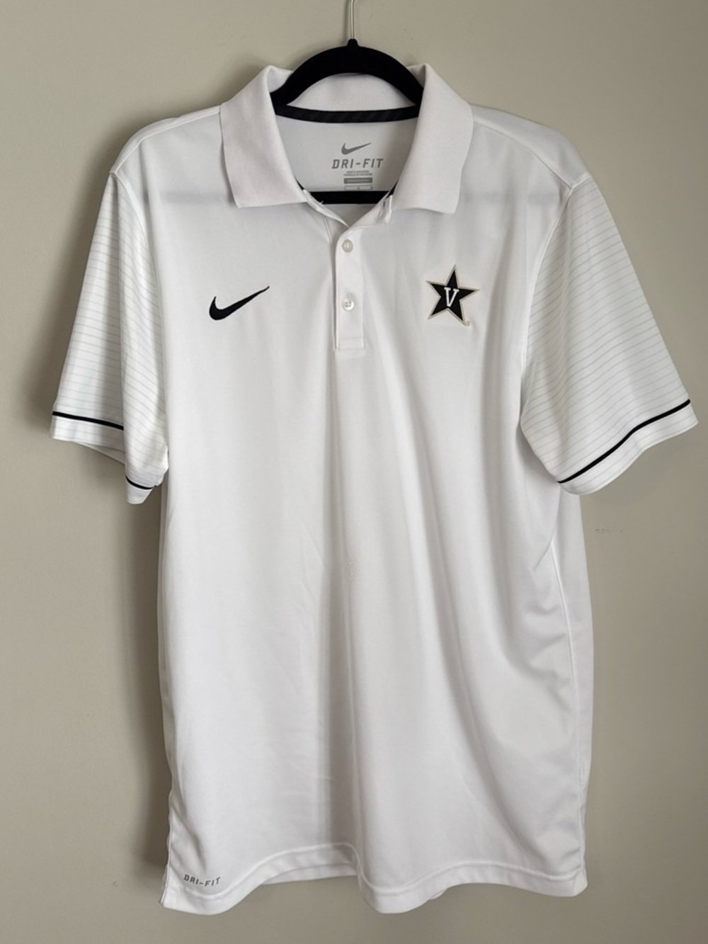 Nike White Men’s Polo with Black Vanderbilt Star & Swoosh